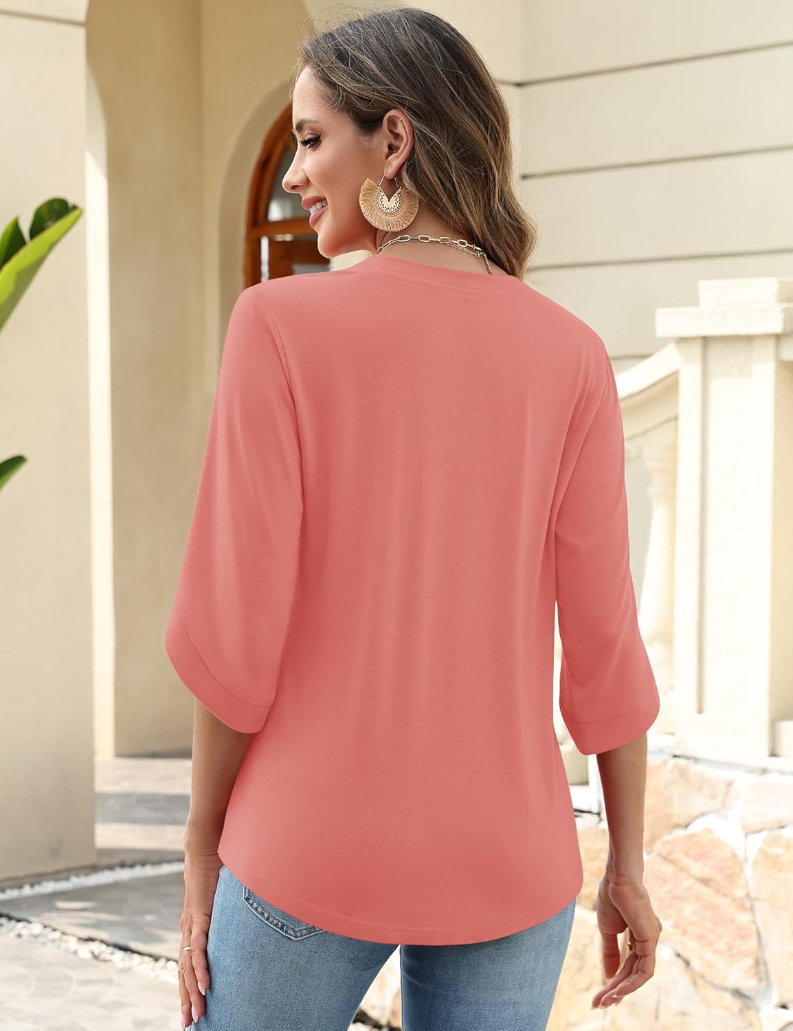 Sophie Blouse Femme – Tunique Élégante à Col V et Manches 3/4 Évasées