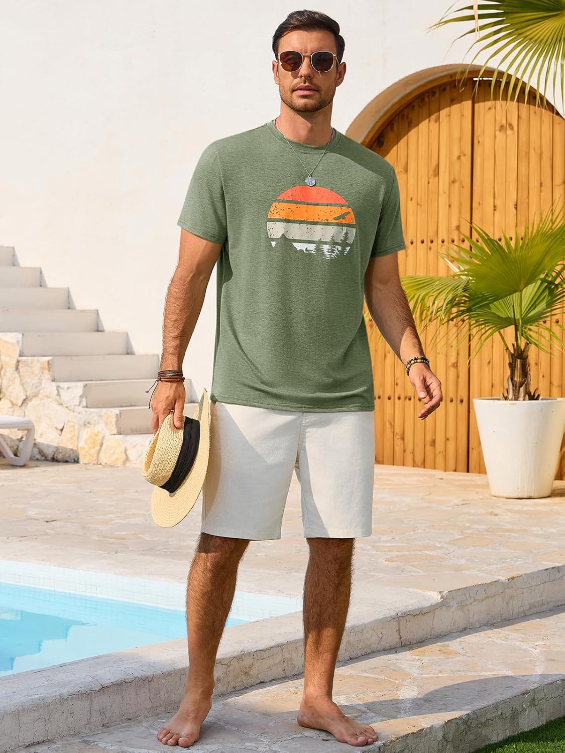 Enzo muška majica – grafička majica s okruglim izrezom, vintage stil, plaža i casual