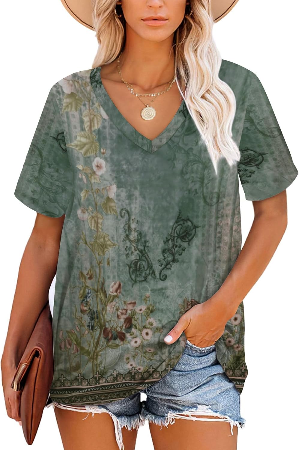 Chloé T-Shirt Femme Rayé – Tunique Col V Manches Courtes Coupe Ample Été