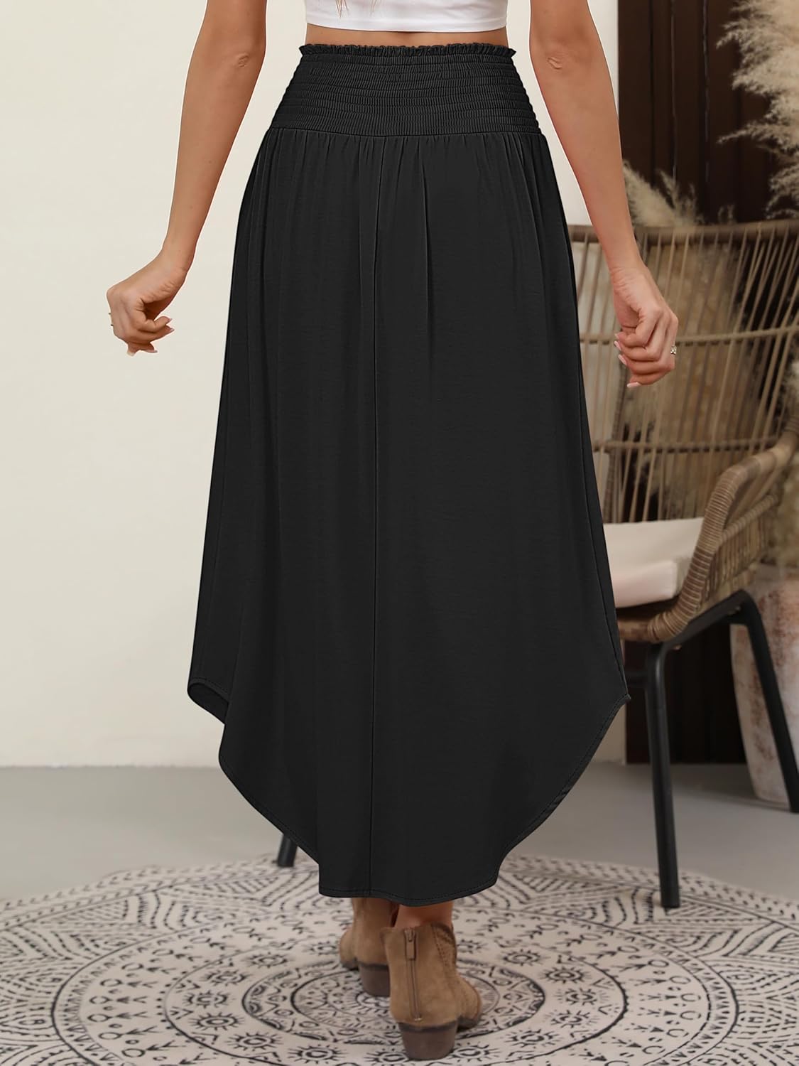 Falda larga Lulu para mujer – Falda maxi bohemia con flores, talle alto y fluida