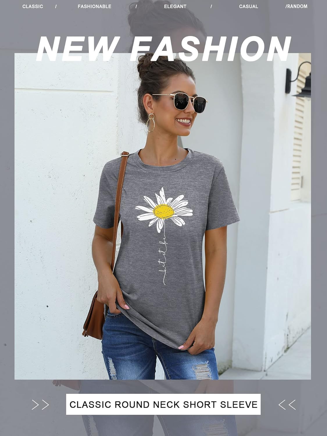 T-shirt Lily Γυναικείο Μαργαρίτα – Τύπωμα Τοπ “Let It Be”, Στρογγυλή Λαιμόκοψη, Κοντά Μανίκια Καλοκαίρι