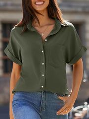 Marina Bluse Damen – Gestreifte Bluse mit V-Ausschnitt und Knöpfen