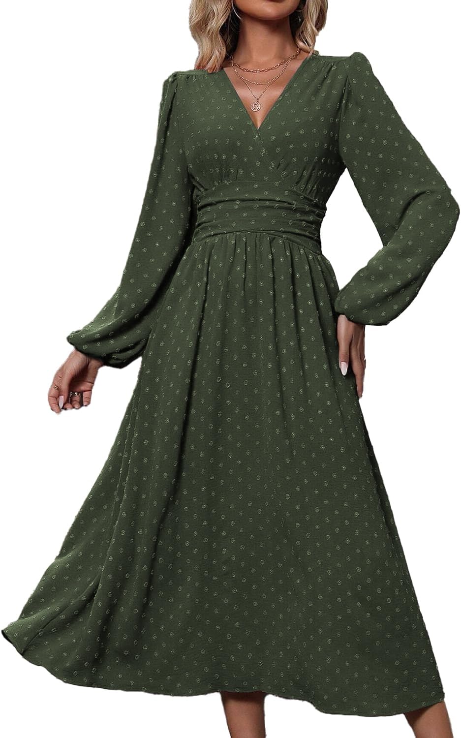 Vestito Donna Tierra Pois – Taglio A-Line, Scollo a V, Vita Alta Plissettata Elegante