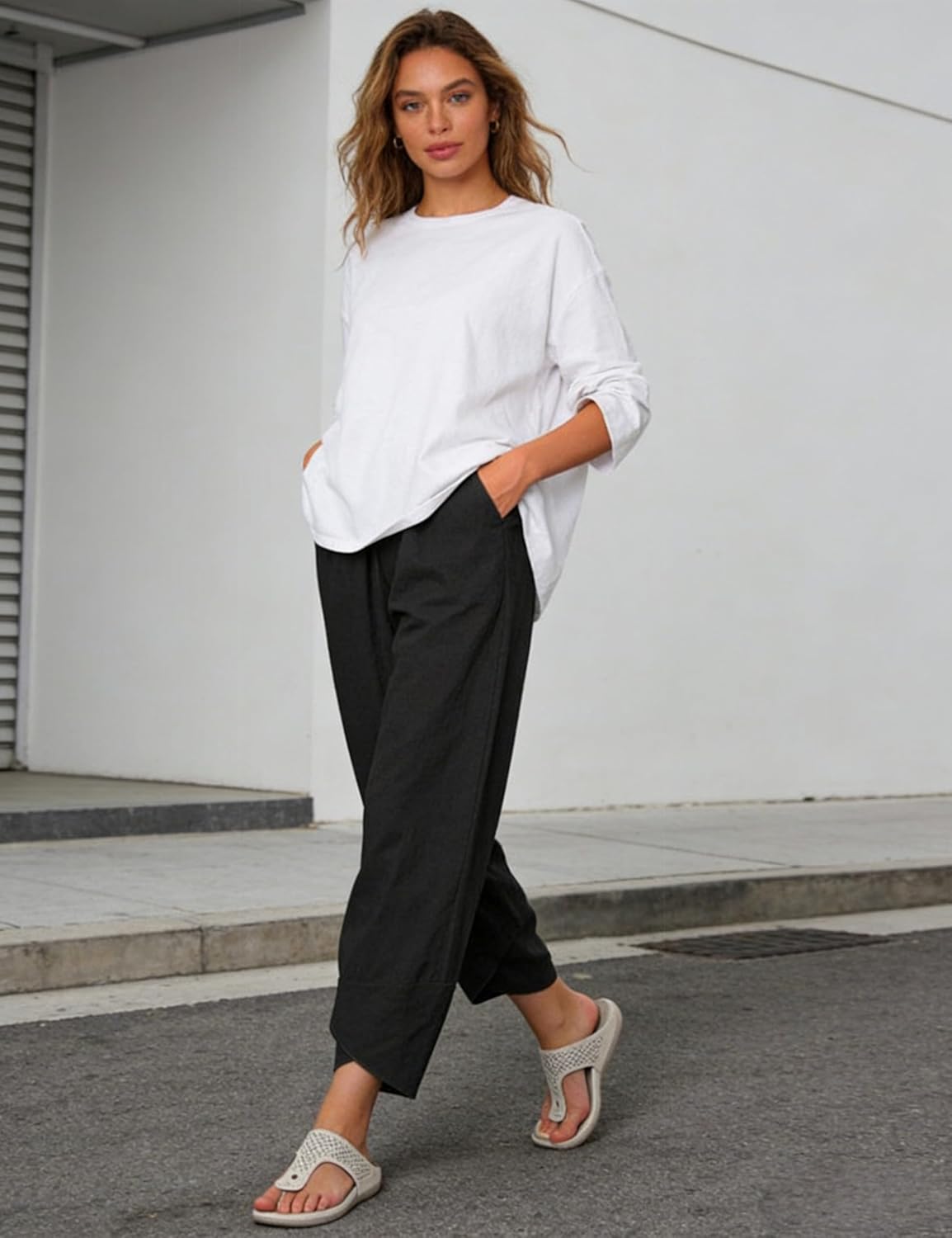 Calças Caprice Capri Mulher Algodão – Cintura Alta Elástica, Corte Tulipa Verão Chic