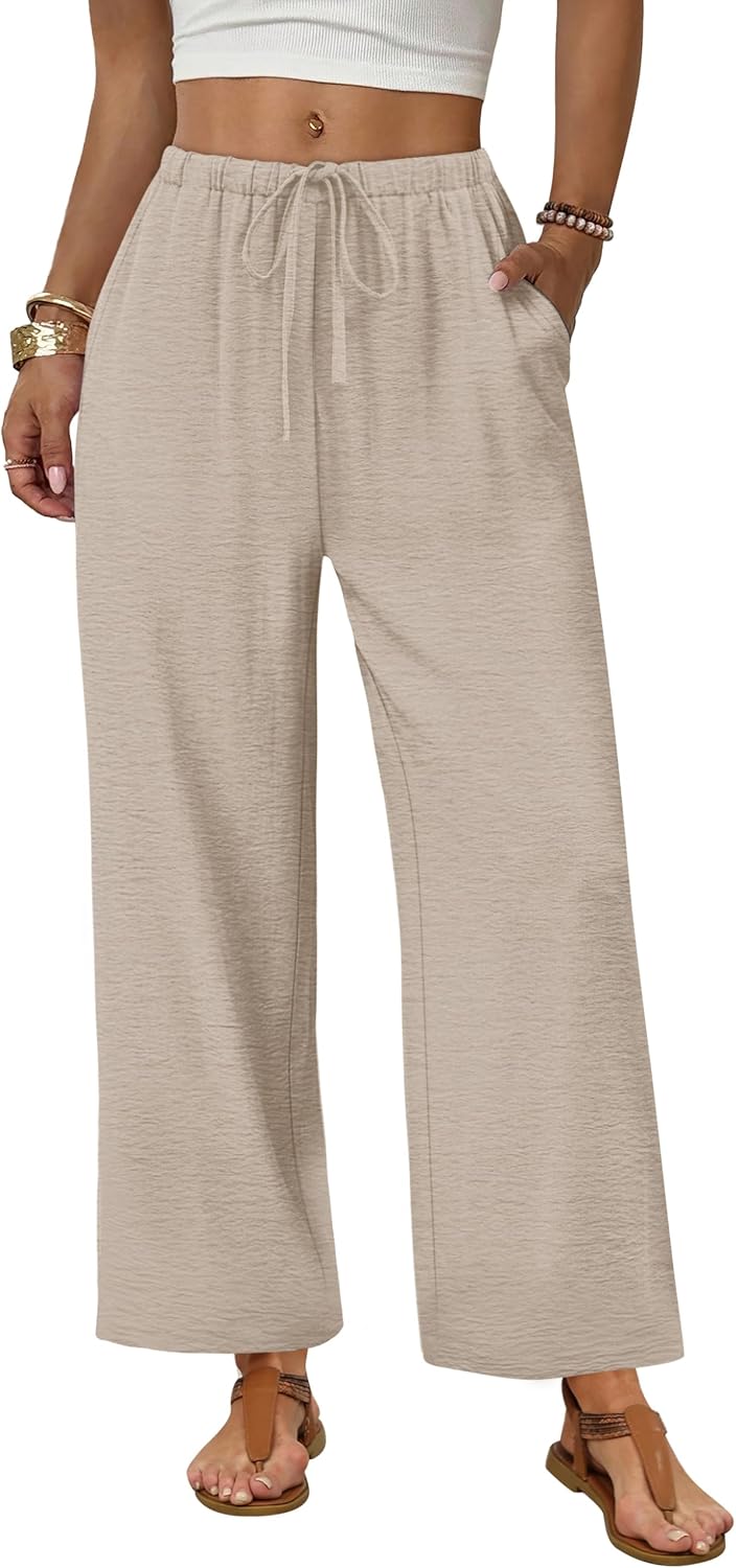 Zoé Women's Pants – Wide Palazzo Pants with Elastic Waist & Pockets Summer