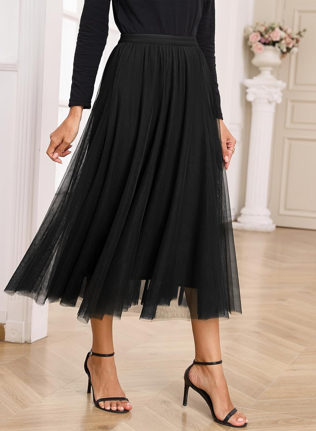 Falda Cassy de Tul para Mujer – Falda Larga de Cintura Alta, Fluida y Elegante