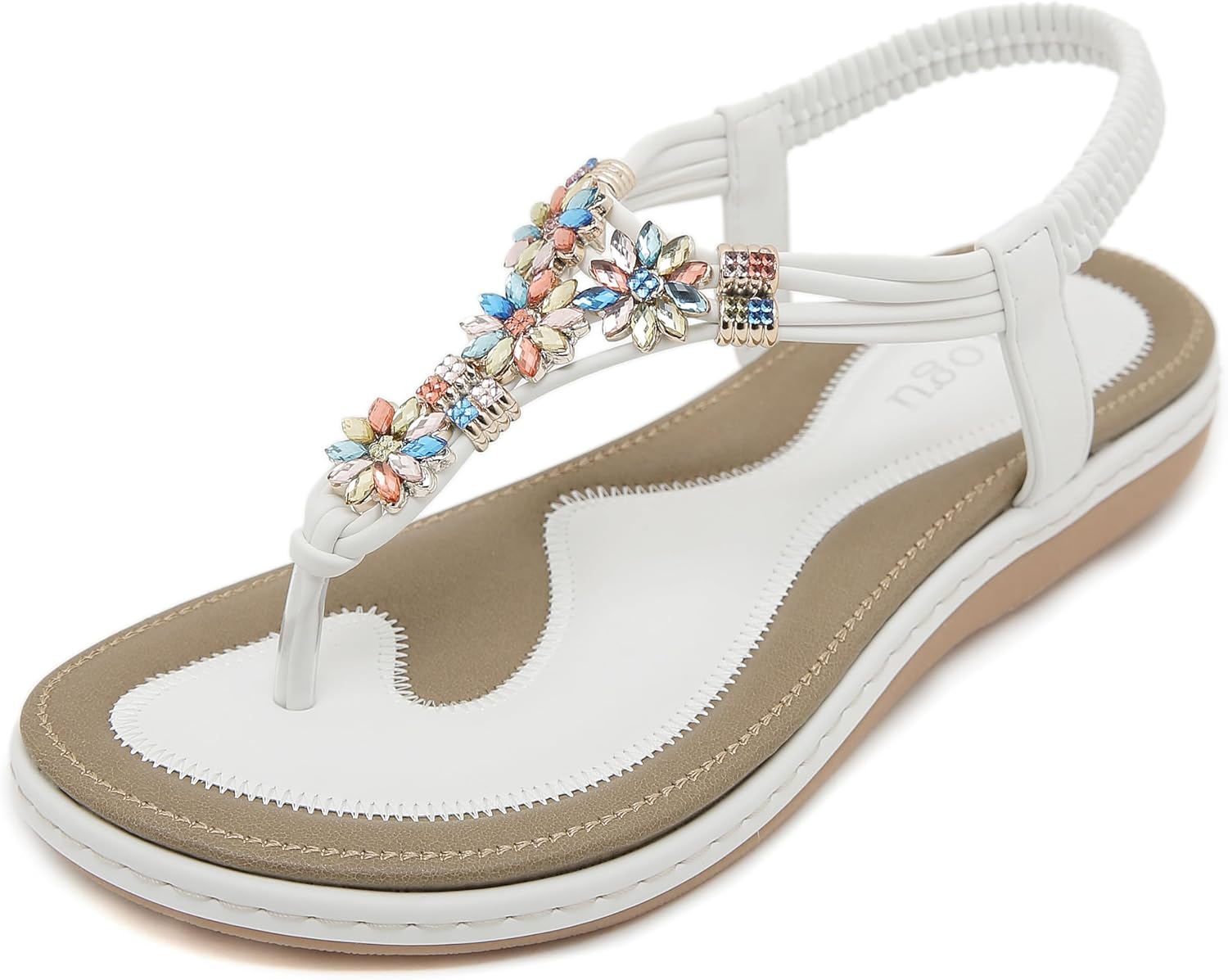 Valeria Tongs Bohèmes Femme – Sandales d’Été à Fleurs Strass & Semelle Confort
