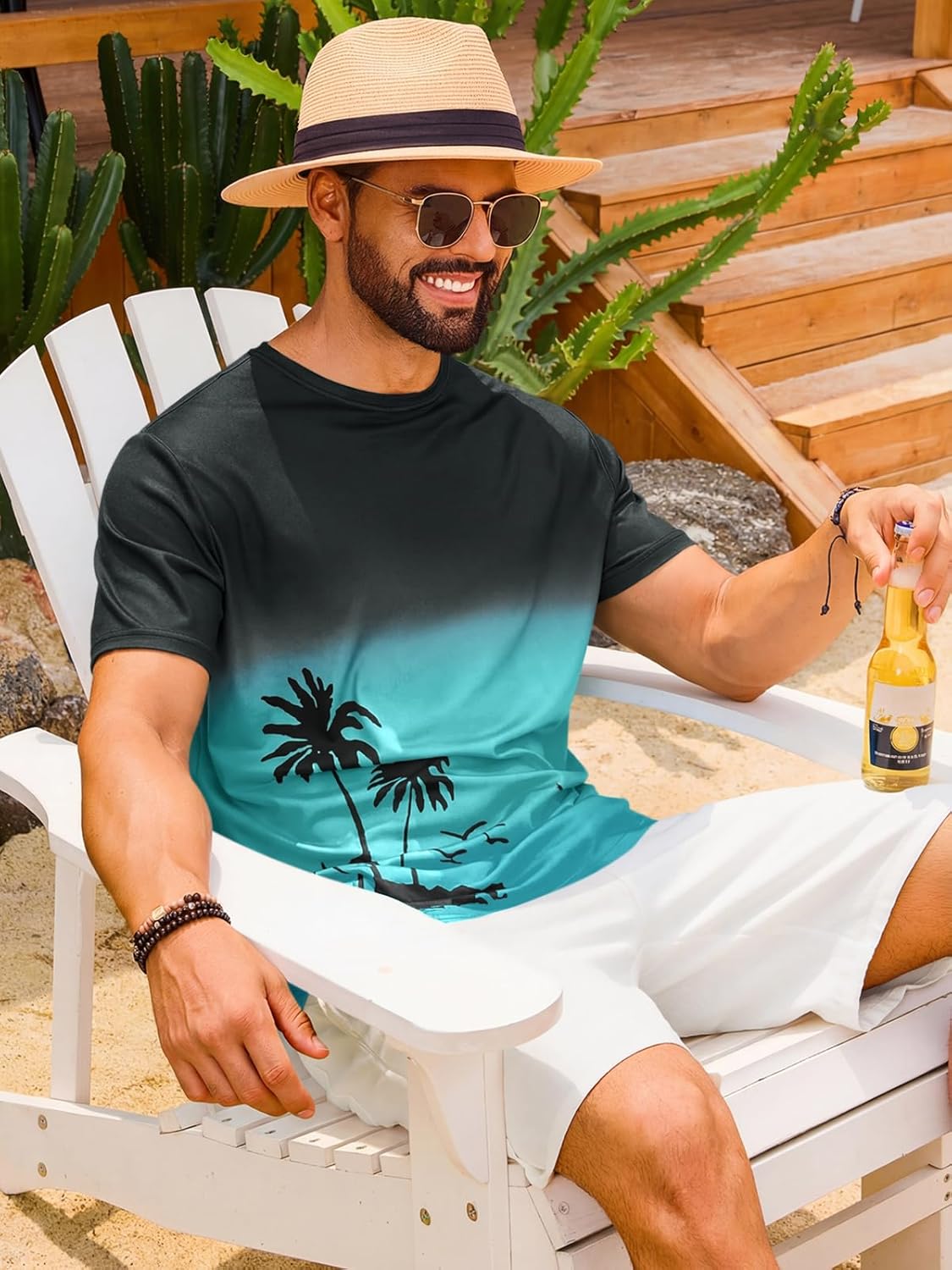 Liam Men's T-Shirt – Gradient Palm Tree T-Shirt, Vintage Beach & Casual Style