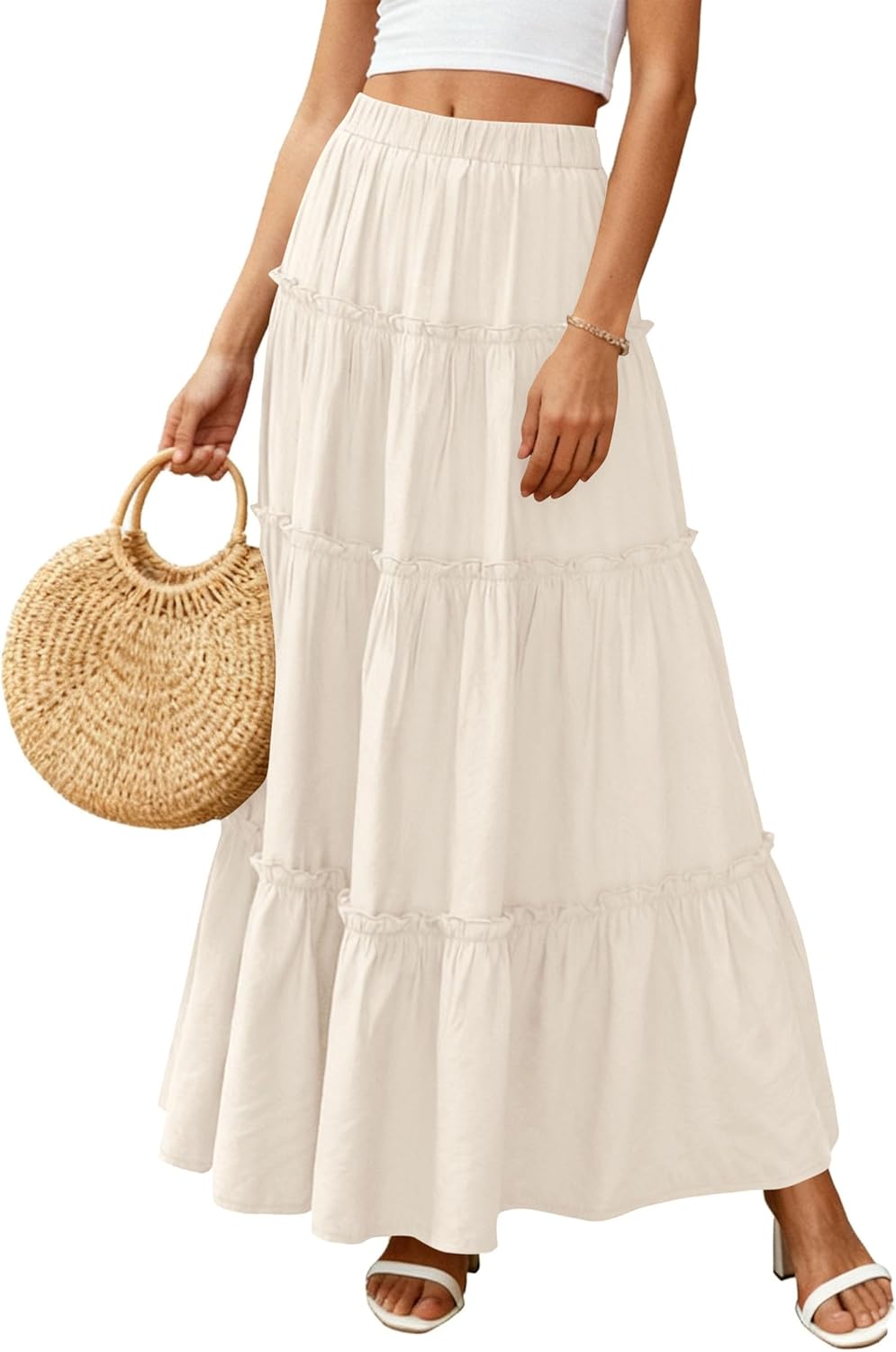 Layza Falda Maxi Mujer – Falda Bohemia de Cintura Alta, Fluida y con Volantes para Verano