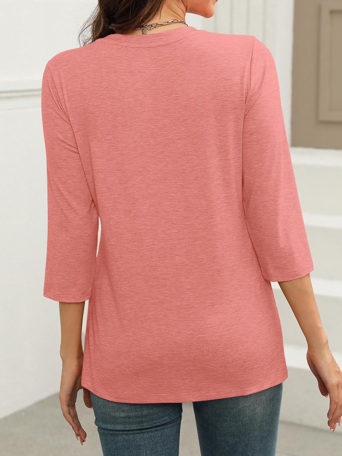 Julie T-Shirt Femme – Haut Basique Col Rond Manches 3/4 Léger Décontracté