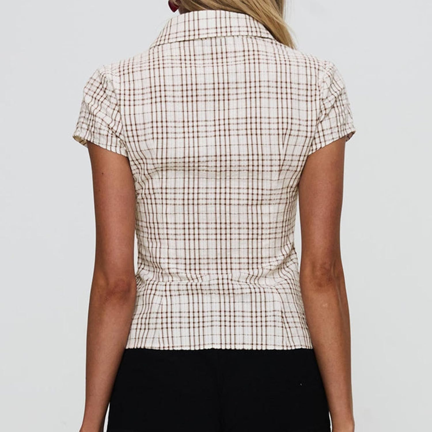 Léa Chemisier Femme – Blouse Ajustée à Col Chemise et Manches Courtes