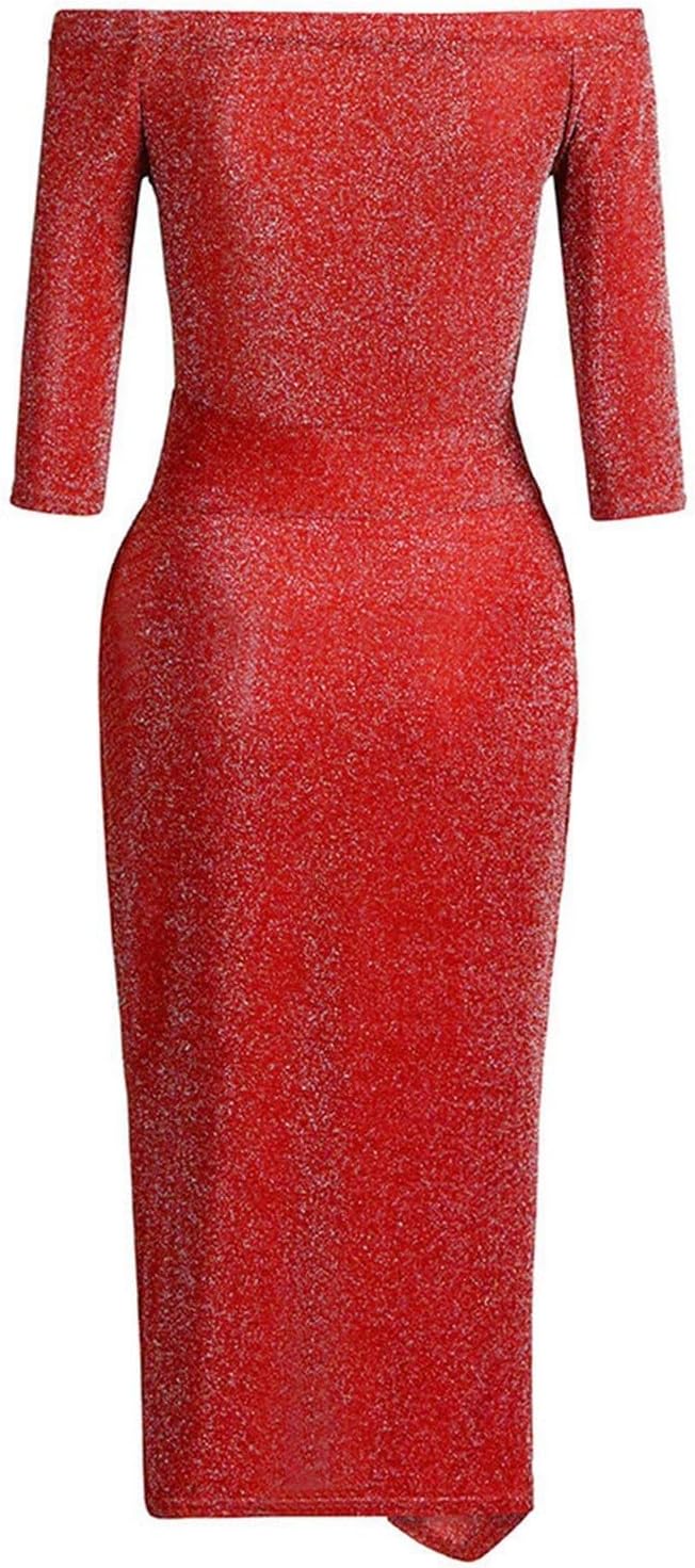 Vestido Mia para mujer – Vestido mini con hombro descubierto, abertura, bodycon brillante para fiesta