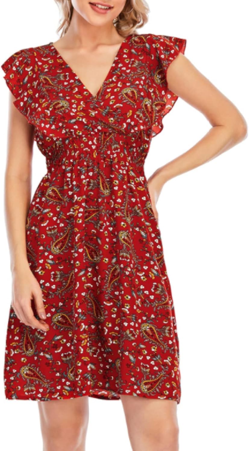 Vestido Mini Chloé Mulher – Vestido de Musselina Floral Decote V Folhos Sem Mangas