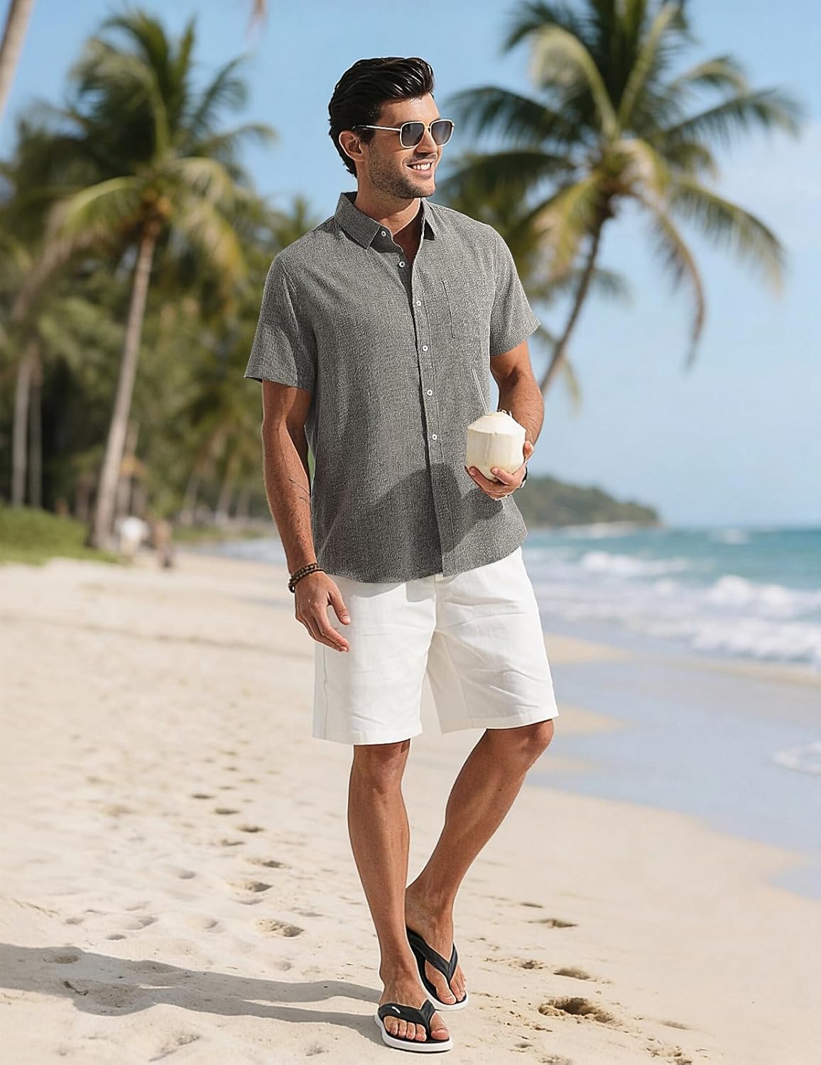 Léo Camisa Homem – Camisa de Linho Manga Curta, Respirável & Estilo Casual de Verão