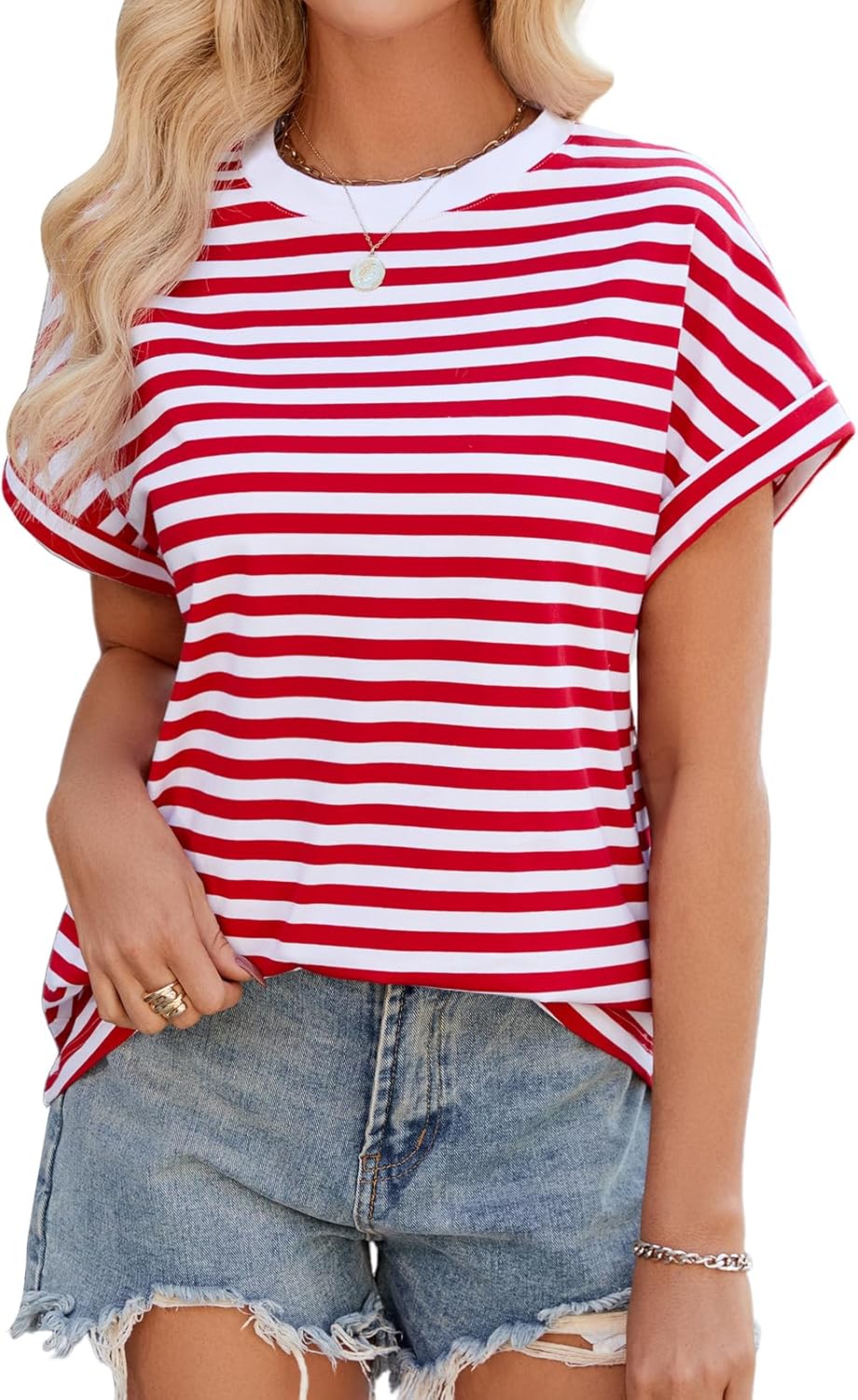 T-shirt Sofia Donna Oversize A Righe – Maglia Casual Girocollo Maniche Corte Stile Bretone