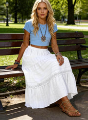 Falda Maxi Breilla para Mujer – Falda Bohemia de Algodón, Encaje de Crochet y Fluida