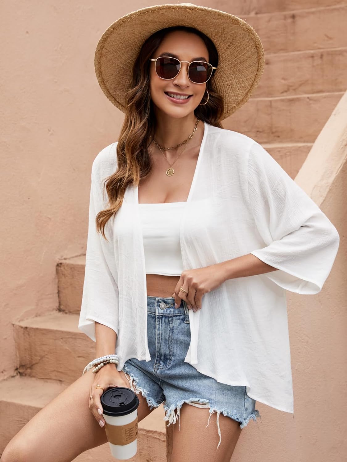Luna Kimono Femme Chiffon – Cape Fluide Transparente Élégante Plage Été