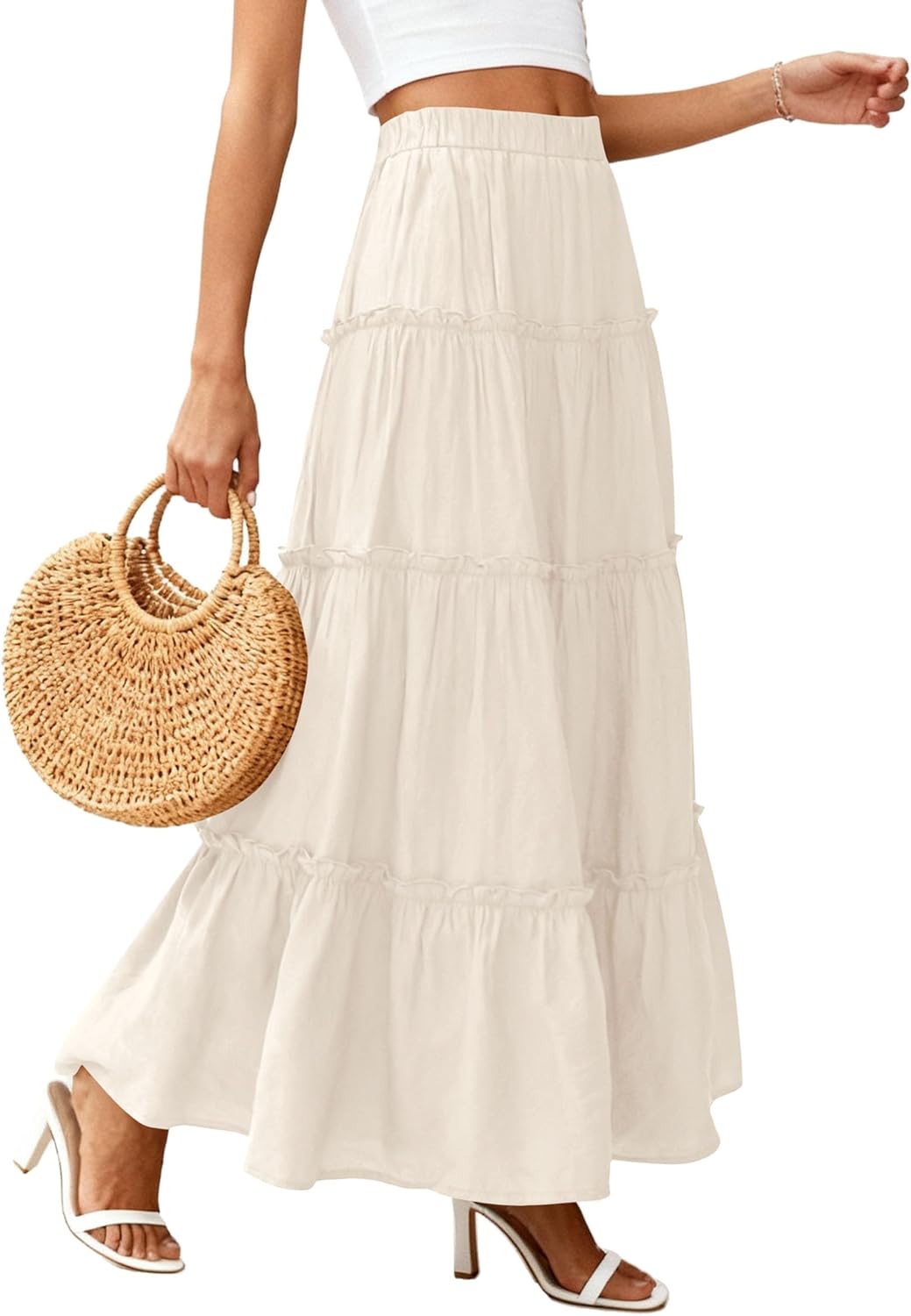 Layza Falda Maxi Mujer – Falda Bohemia de Cintura Alta, Fluida y con Volantes para Verano