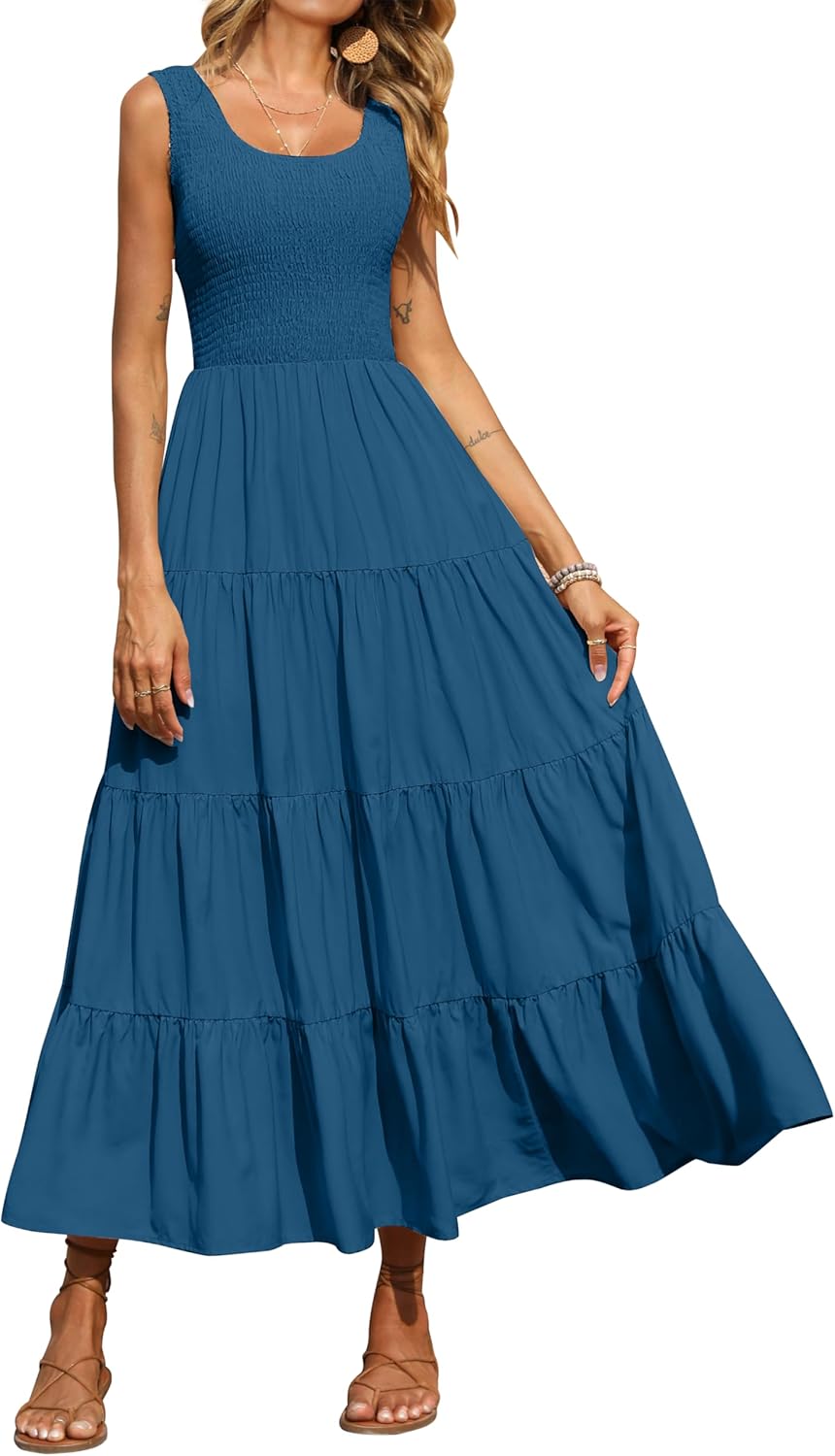 Vestido Maxi Élina Mulher – Vestido Smock Sem Mangas Corte A-Line Verão Boémio