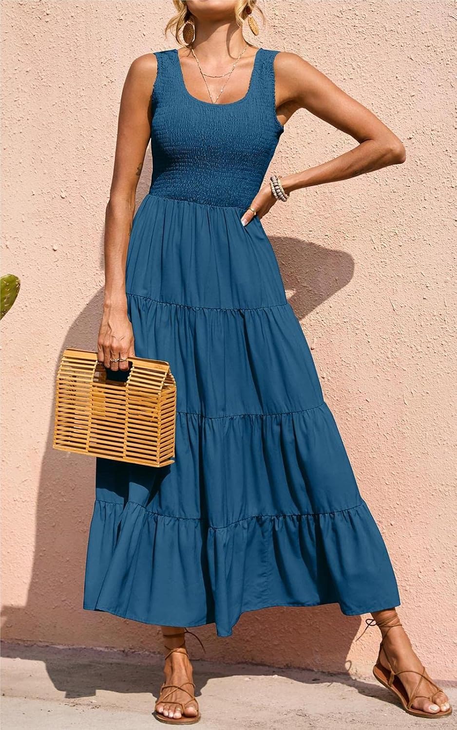 Vestido Maxi Élina Mulher – Vestido Smock Sem Mangas Corte A-Line Verão Boémio