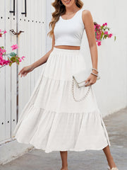 Neyla Maxi Skirt for Women – Bohemian High-Waisted Smocked Skirt with Ruffles and Pockets