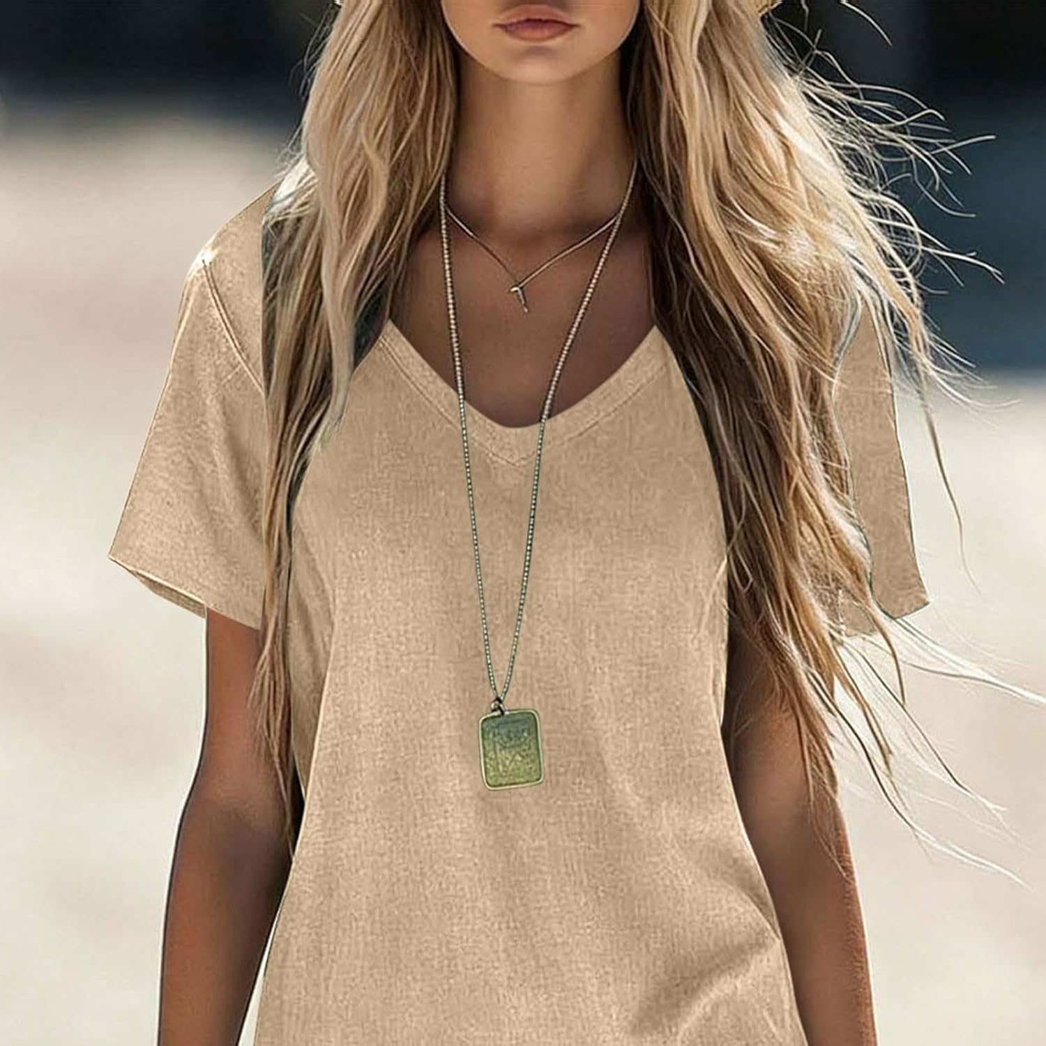 Sukienka Clara dla kobiet – mini sukienka T-shirt z lnem, okrągły dekolt, krótkie rękawy, luźny krój, lato