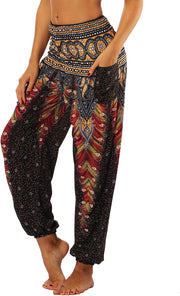 Maya Pantalon Harem Femme Bohème – Pantalon Aladin Taille Smockée avec Poches