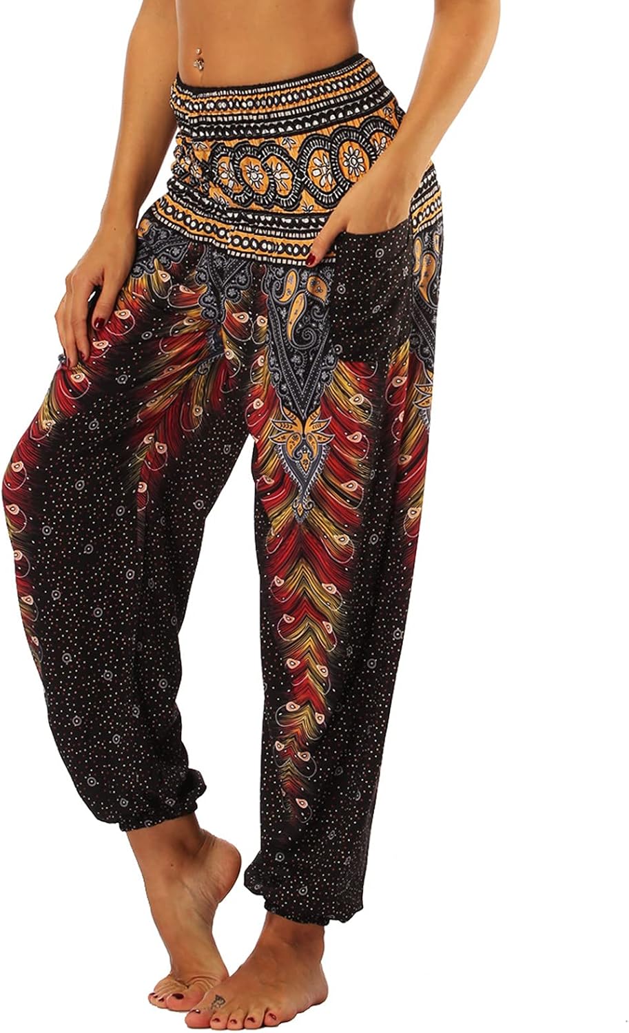Maya Pantalon Harem Femme Bohème – Pantalon Aladin Taille Smockée avec Poches