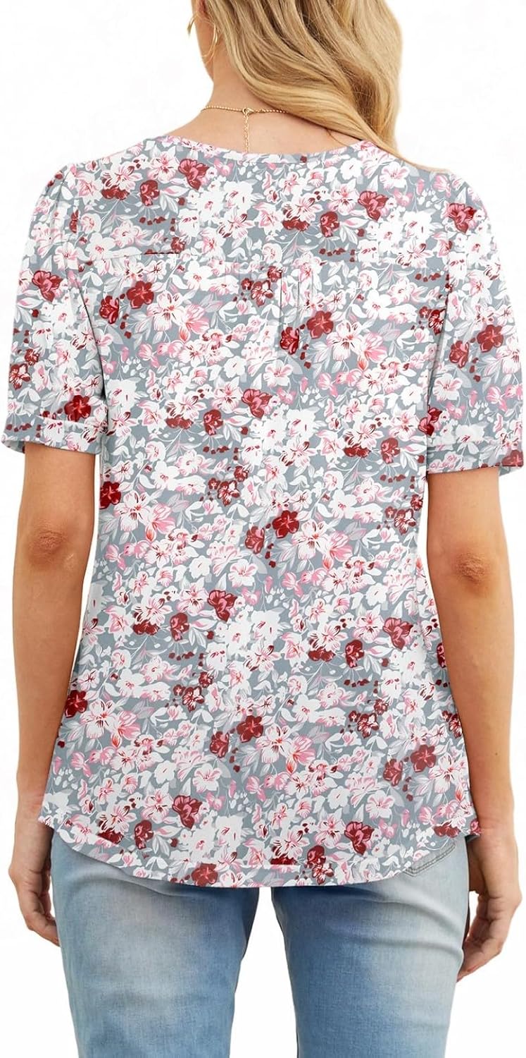 Juliette Blouse Femme – Haut Fluide à Plis et Manches Courtes