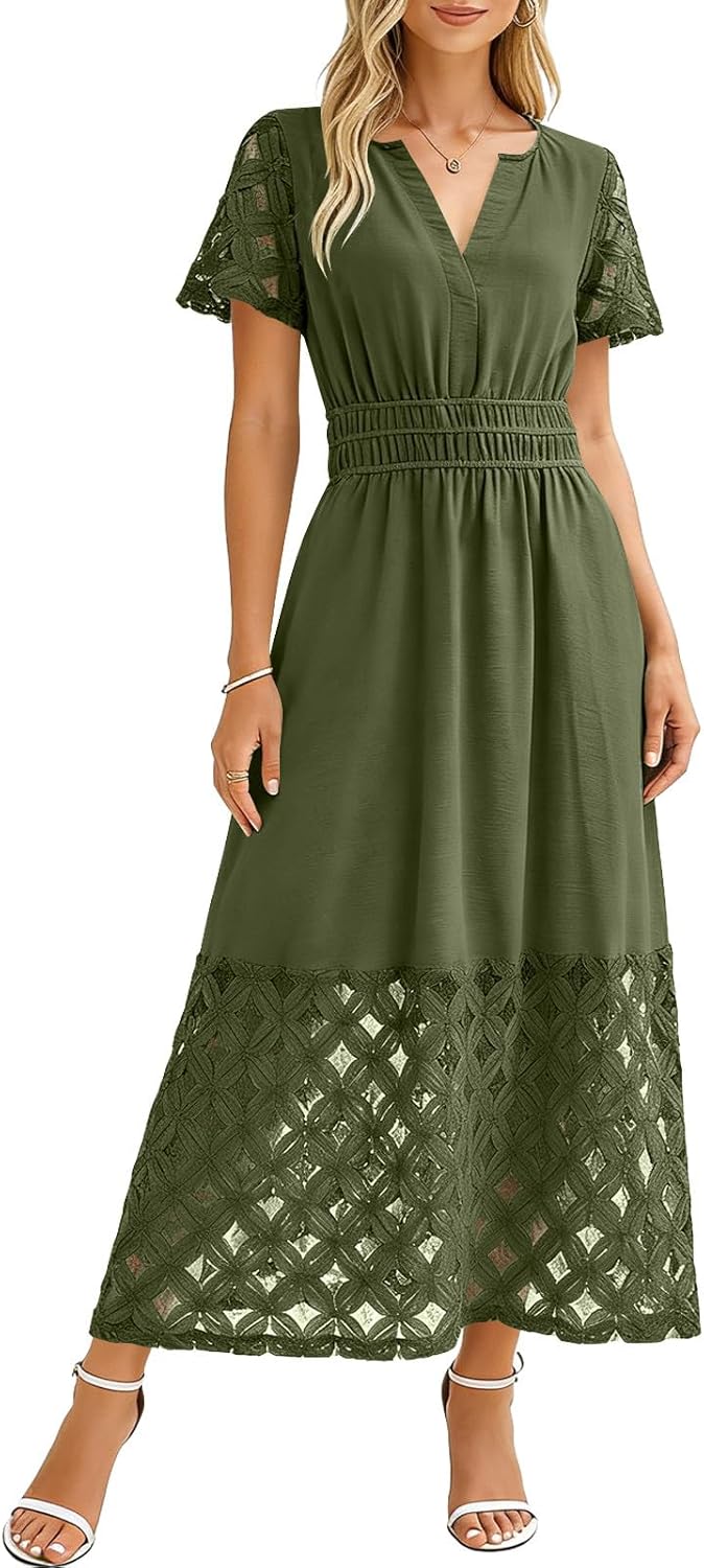Vestito Emma Donna – Abito Maxi Bohemien Scollo a V Vita Impero Tasche Fluido Estate