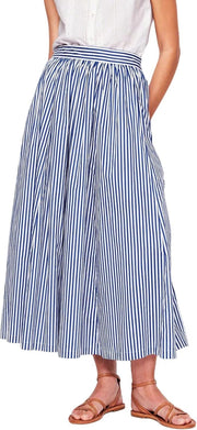 Falda Marina a Rayas para Mujer – Falda Midi con Cintura Elástica, Corte A y Bolsillos