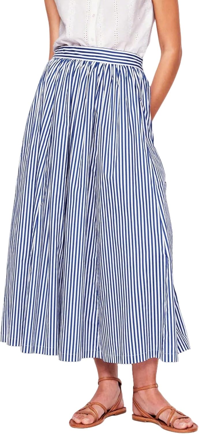 Falda Marina a Rayas para Mujer – Falda Midi con Cintura Elástica, Corte A y Bolsillos