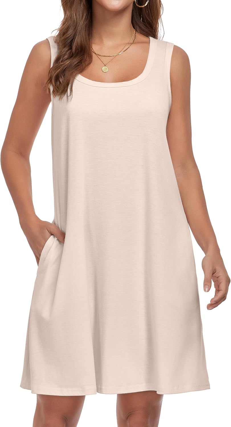 Vestido de Verão Julie Mulher – Vestido Decote Redondo Sem Mangas com Bolsos Midi