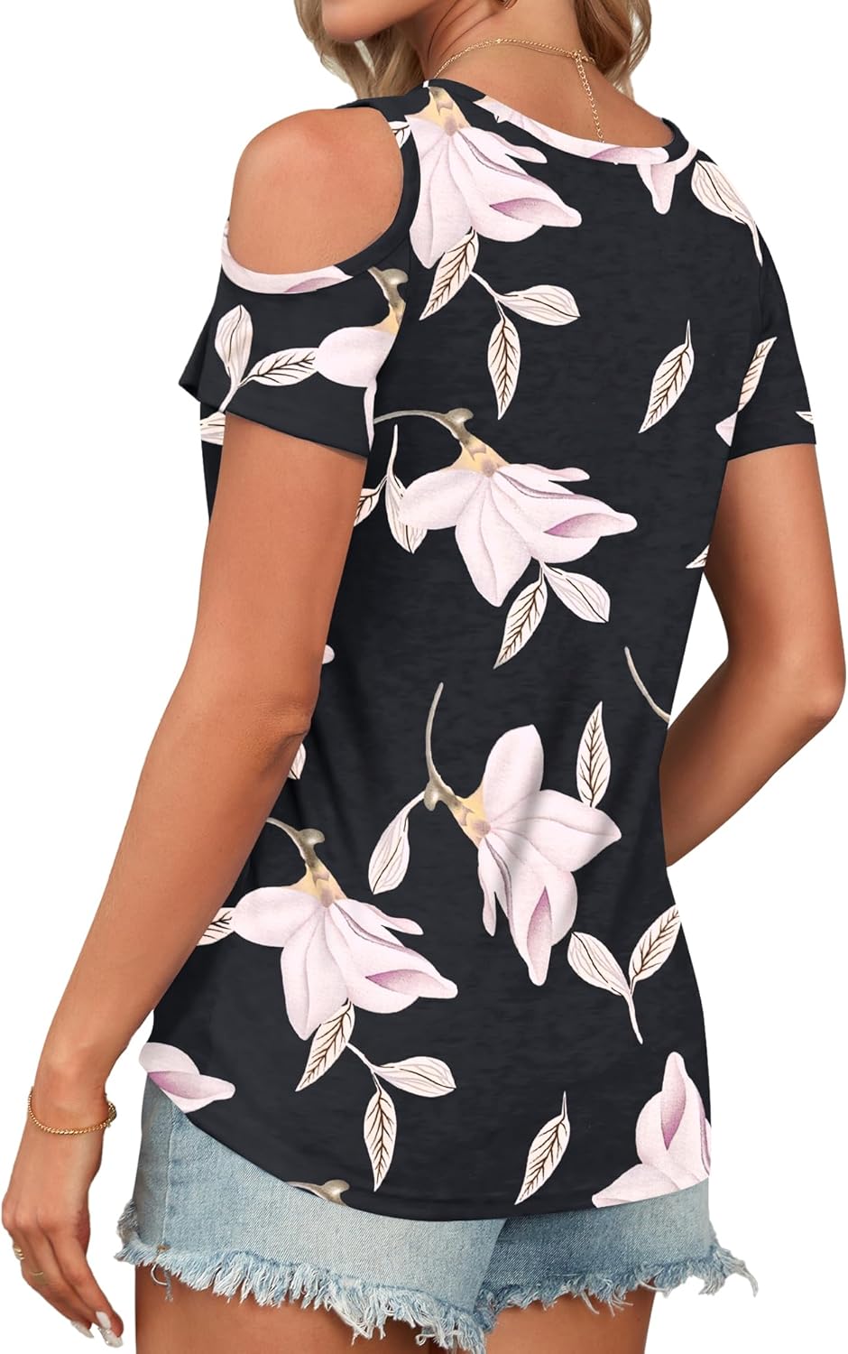 Lina Top Damen mit freiliegenden Schultern – T-Shirt mit V-Ausschnitt, Sommer Chic, locker geschnitten