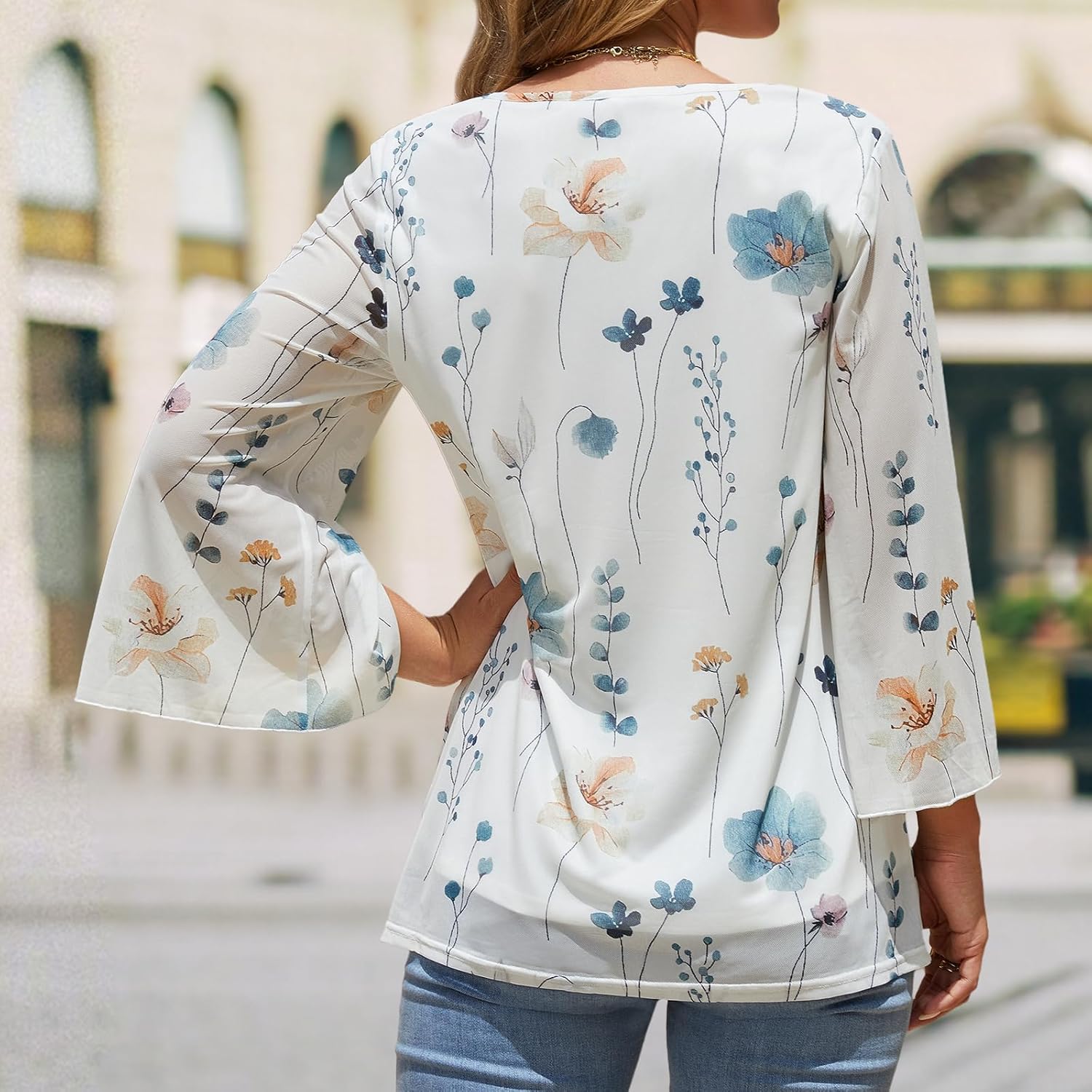 Sofia Blouse Femme – Haut Fluide Imprimé Floral avec Manches 3/4 et Col V
