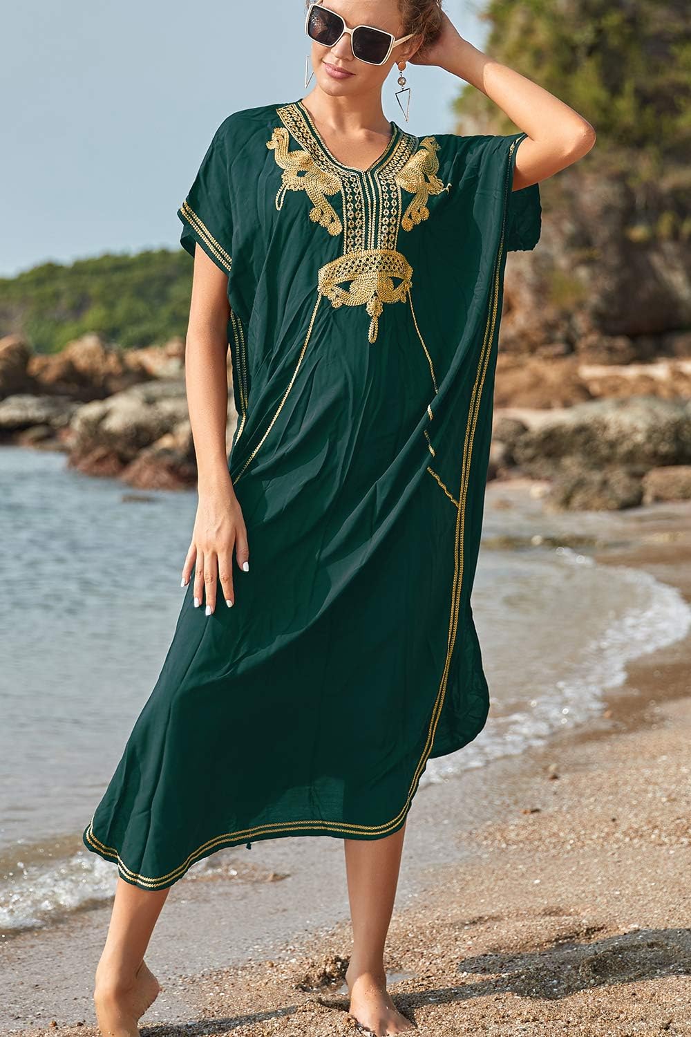 Solea Dámský Kaftan – Vyšívané Lehoučké Bohémské Plážové Šaty ve Velikosti Plus Letní Překrytí