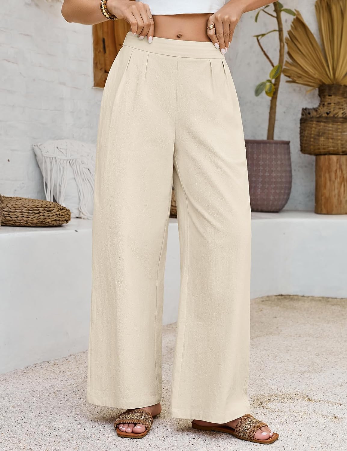 Garance ženske lepršave hlače od 100 % pamuka – široke hlače s elastičnim strukom i džepovima