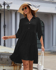 Sophie Damen Hemdblusenkleid – 3/4-Ärmel, Knopfleiste, A-Linien Schnitt, Volants Sommer
