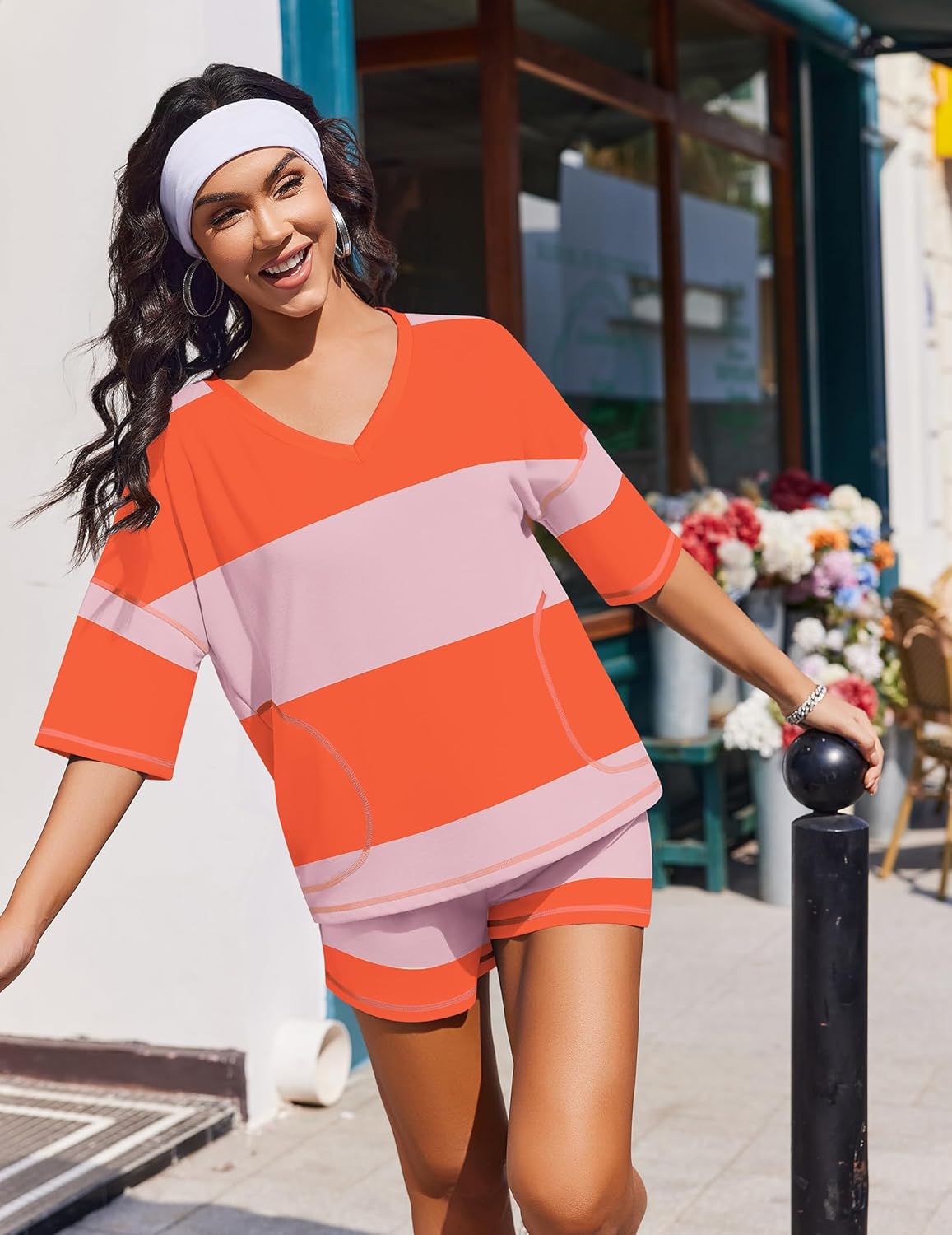 Grace Women's Summer Set – Oversized Striped Shirt & Casual Lounge Shorts