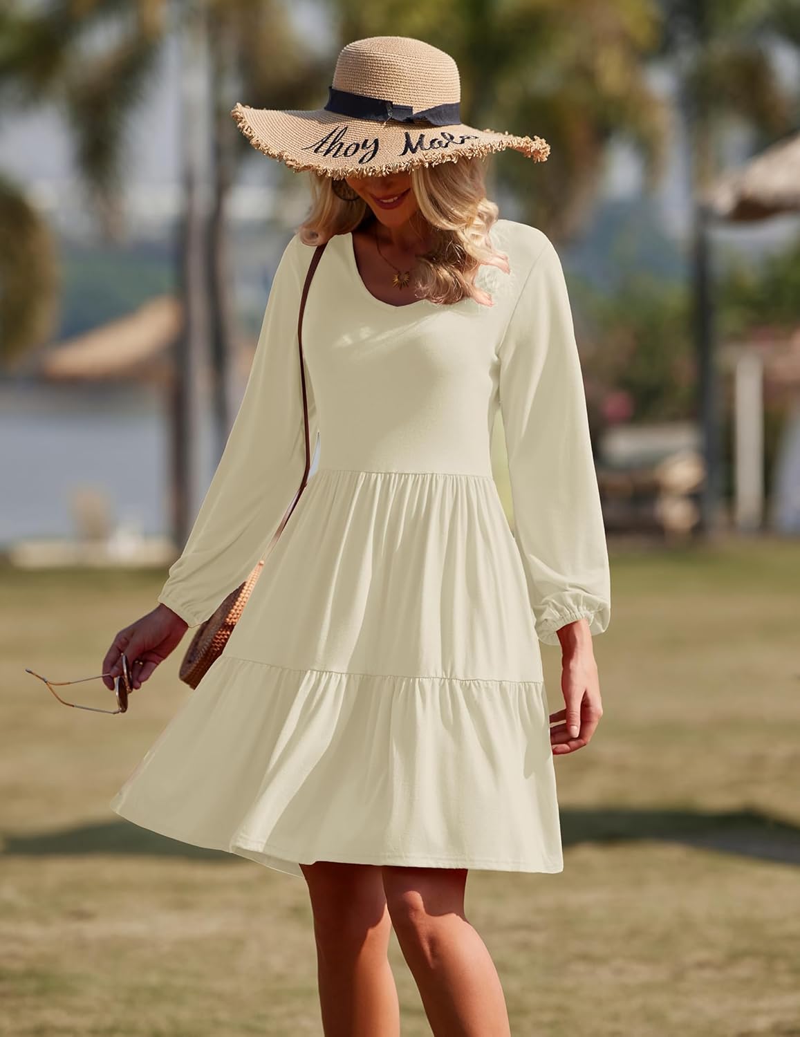 Charlotte Elegantes Damenkleid – Midikleid mit V-Ausschnitt, langen Puffärmeln und Taschen