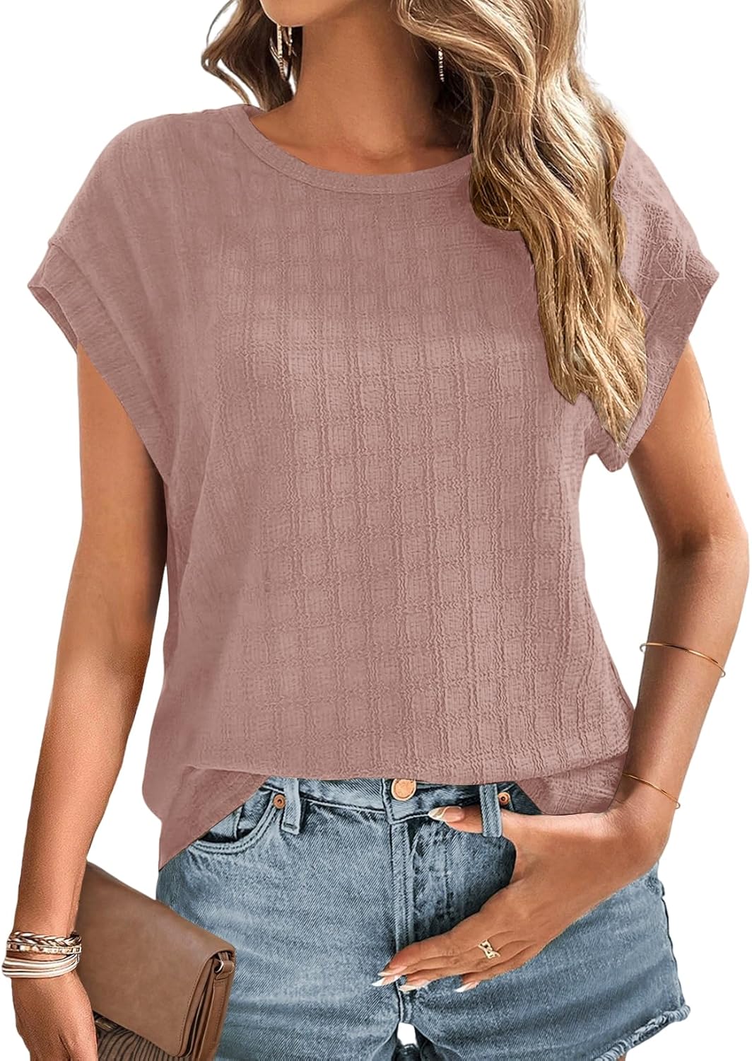 Clara Blouse Femme Broderie – Haut Décontracté à Manches Courtes et Col Rond