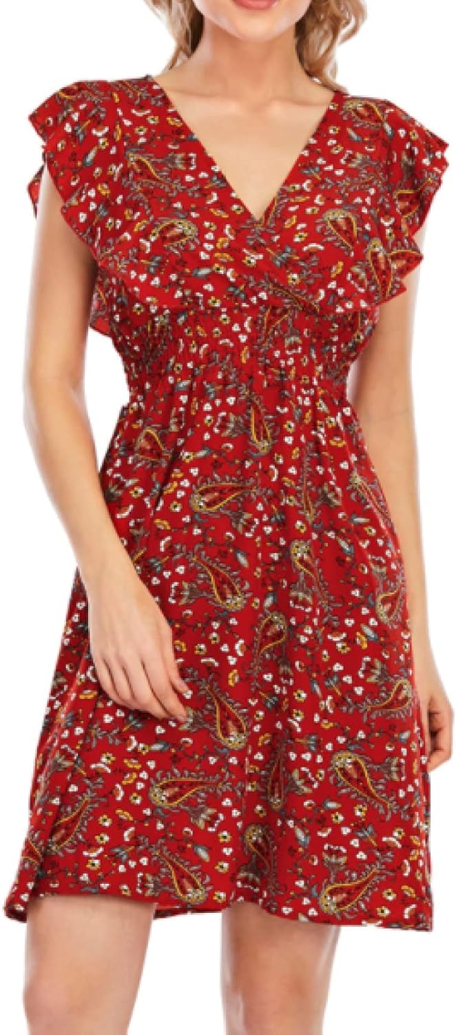 Vestido Mini Chloé Mulher – Vestido de Musselina Floral Decote V Folhos Sem Mangas