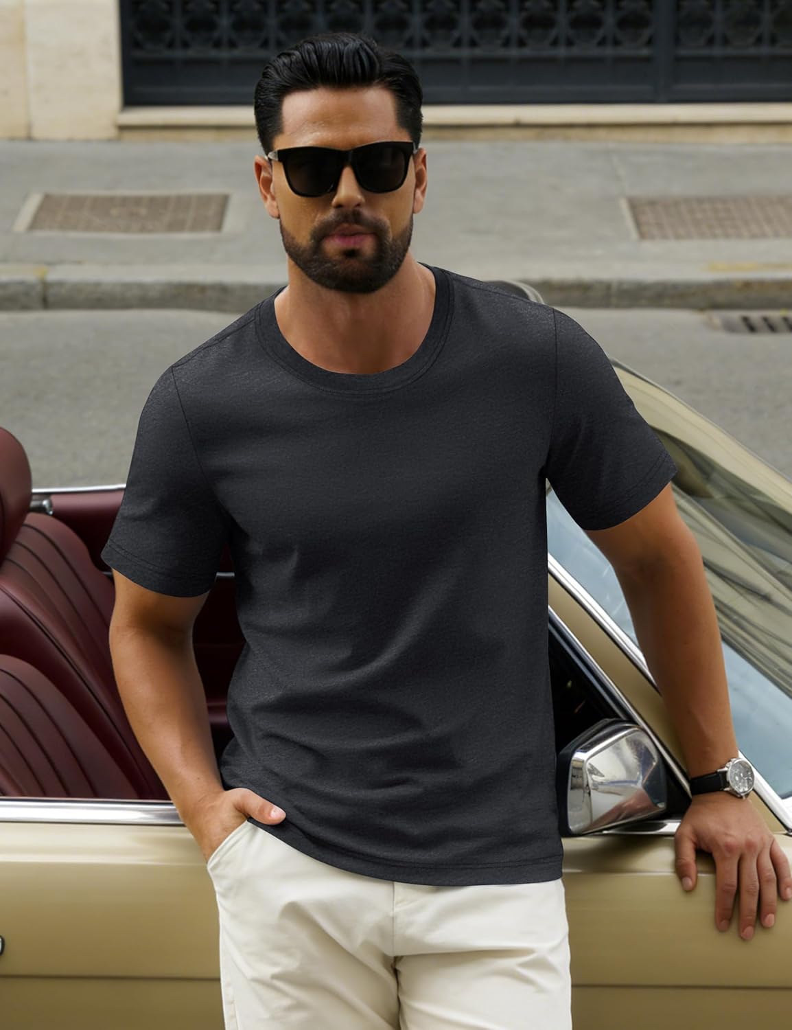 T-shirt Léon Homem – T-shirt de Algodão Macio, Respirável e Estilo Casual Básico