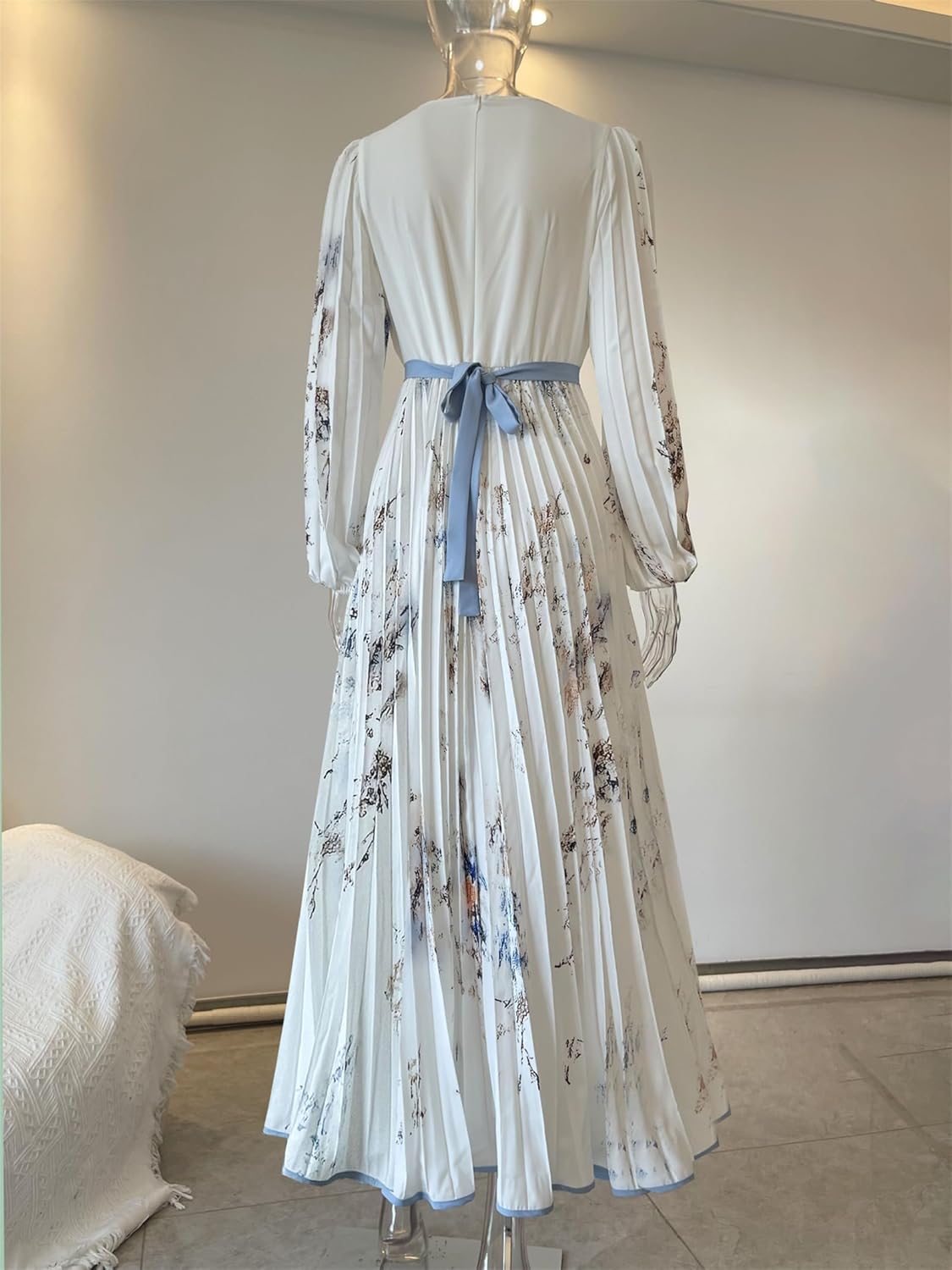 Amélie Abito Donna – Abito Maxi Floreale Scollo a V Cinturato Boho Elegante Matrimonio