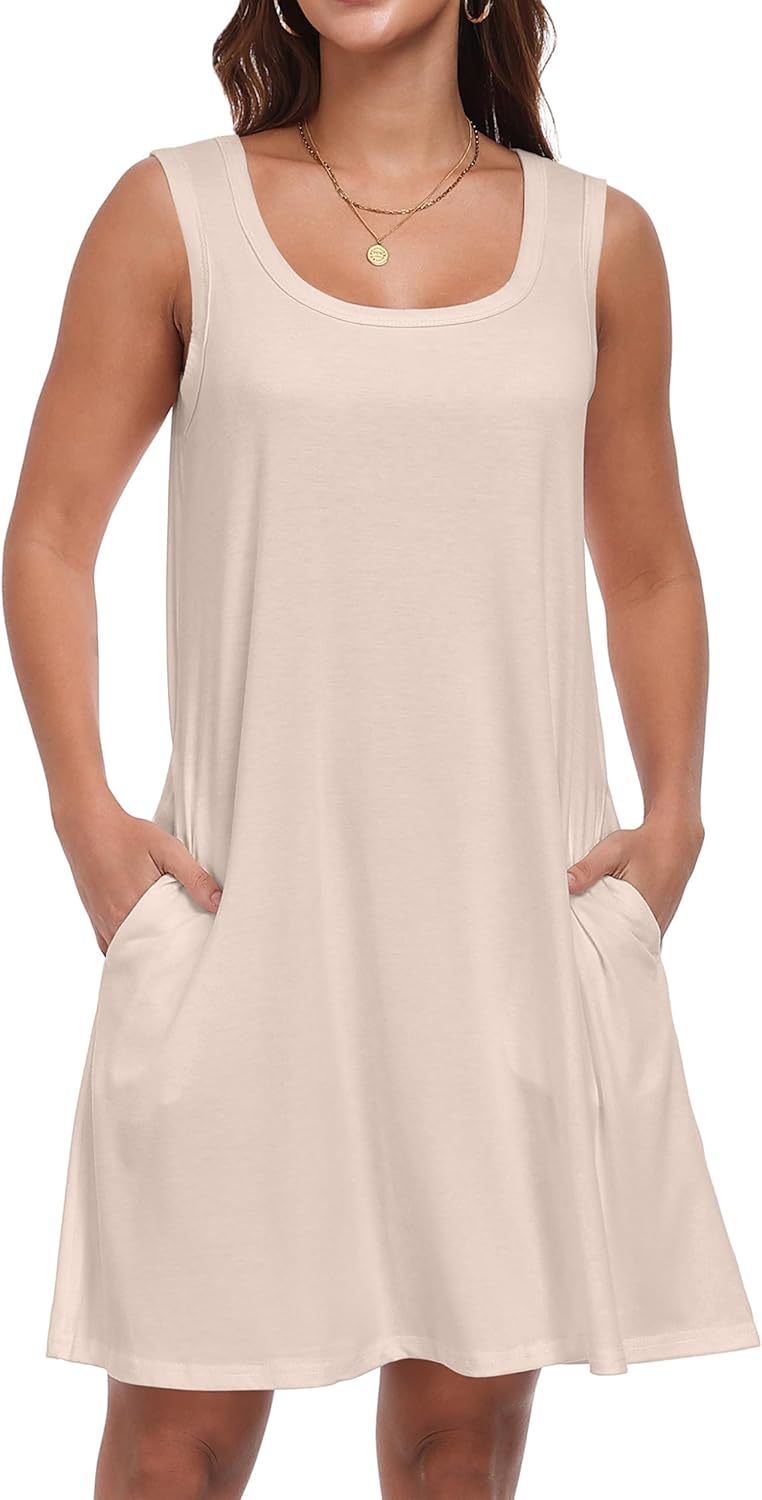 Vestido de Verão Julie Mulher – Vestido Decote Redondo Sem Mangas com Bolsos Midi
