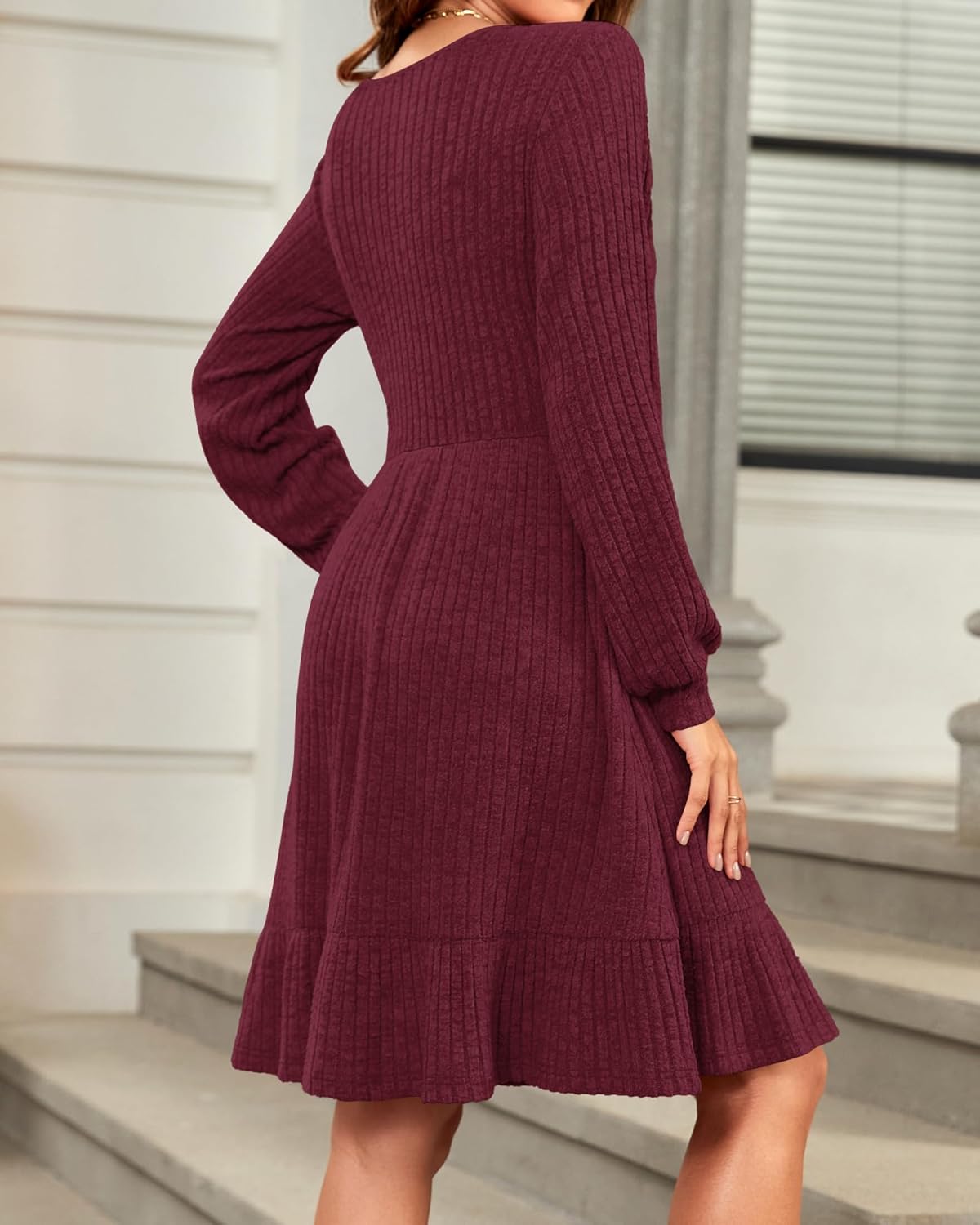 Élise Robe Pull Femme – Robe Maille Col Carré Manches Longues Automne Hiver