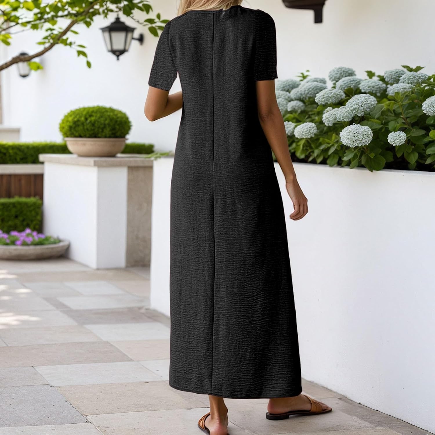 Laura Women's Dress – Long Linen Dress V-Neck Fluid Cut Bohemian Comfortable Summer