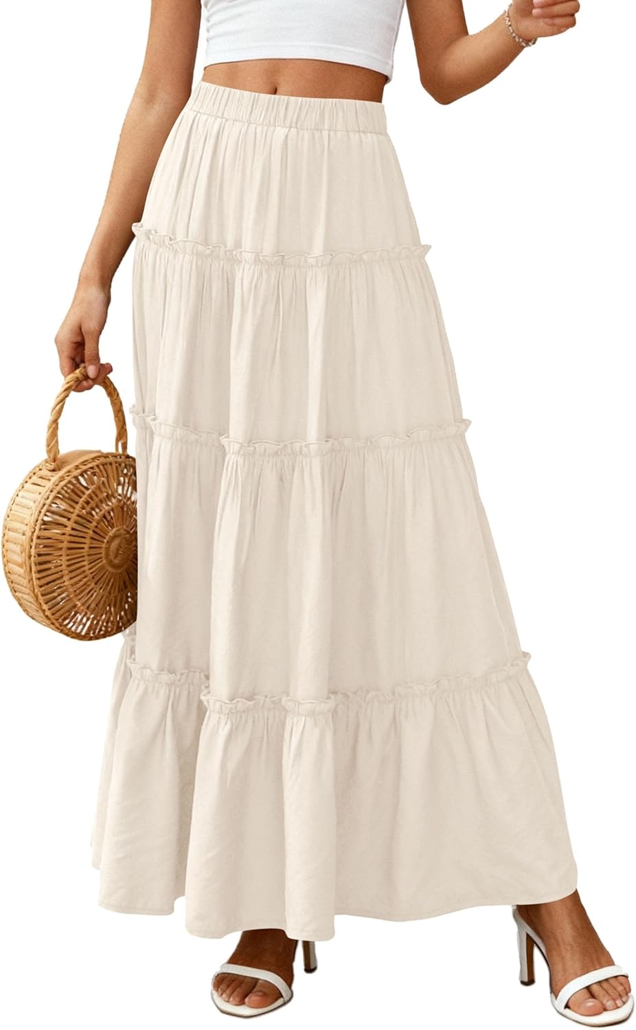 Layza Falda Maxi Mujer – Falda Bohemia de Cintura Alta, Fluida y con Volantes para Verano