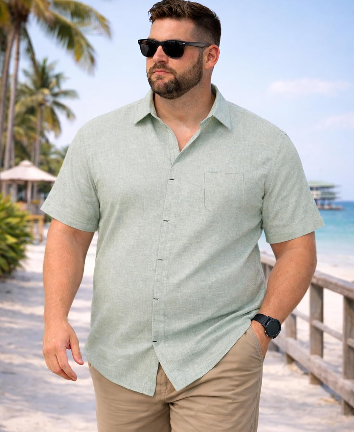 Nathan Camisa Homem Tamanho Grande – Camisa de Linho Respirável, Estilo Verão Minimalista