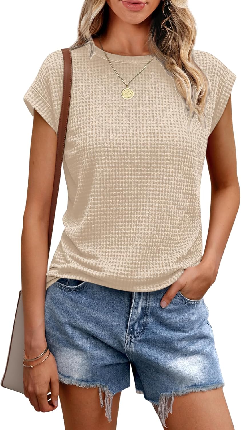 Clarita Top Femme Maille Texturée – T-Shirt Élégant à Manches Capes